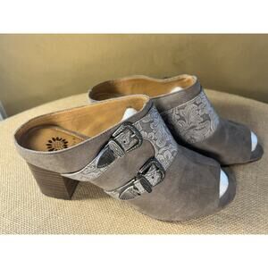 Yellow Box Sayda Taupe Gray Slides Mules with Buckles--Women's Size 10